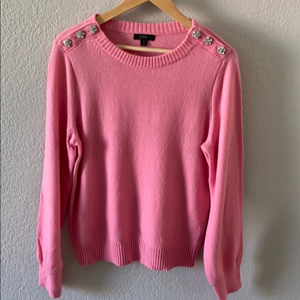 Jcrew crew neck sweater with jeweled buttons